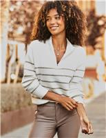 Striped Ribbed Half Zip Jumper with Wool