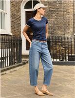 BAUKJEN Mom High Waisted Barrel Cropped Jeans Dark Blue Denim