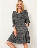 Geometric V-Neck Knee Length Tiered Dress