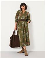 Cotton Blend Embroidered Midi Waisted Dress