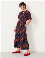 Floral Notch Neck Midaxi Waisted Dress