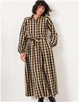 Pure Cotton Checked Midaxi Shirt Dress