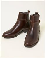 Leather Buckle Block Heel Ankle Boots