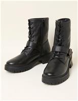 Leather Biker Buckle Ankle Boots