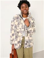 FatFace Zip Up Printed Funnel Neck Fleece Ivory Mix