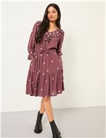 Embroidered V-Neck Knee Length Tiered Dress