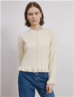 Frill Button Through Cardigan with Wool