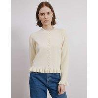 Frill Button Through Cardigan with Wool