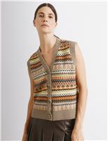 Fair Isle V-Neck Knitted Top with Wool