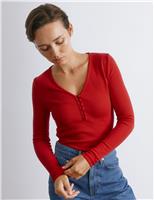 Cotton Rich Ribbed Button Detail Top