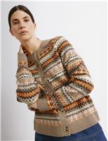 Fair Isle Crew Neck Cardigan with Wool