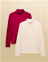 2pk Cotton Blend Jersey Frill Detail Tops
