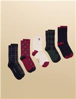 5pk Cotton Rich Heritage Patterned Socks