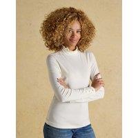 Joules Jersey Frill Neck Button Detail Top Cream
