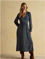 Floral V-Neck Long Sleeve Midi Dress