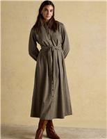 Checked Collared Belted Midi Skater Dress