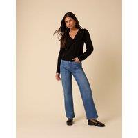 Wool Blend Pointelle Scallop Edge Cardigan