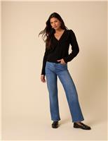 Wool Blend Pointelle Scallop Edge Cardigan