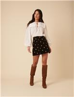 Pure Cotton Embroidered Mini A-Line Skirt
