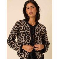Leopard Print Jacquard Tie Front Cardigan