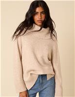 Wool Blend Textured Roll Neck Jumper