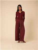 Pleated Elasticated Waist Wide Leg Trousers