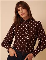 Polka Dot High Neck Button Through Blouse