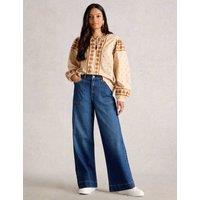 White Stuff Mid Rise Wide Leg Jeans Dark Blue Denim