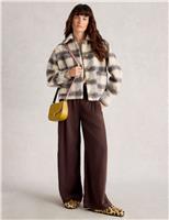 Wool Blend Checked Collared Relaxed Jacket