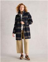 Wool Blend Checked Funnel Neck Coat