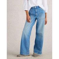 White Stuff Mid Rise Wide Leg Jeans Blue Denim
