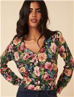 Cotton Rich Floral Cardigan with Wool