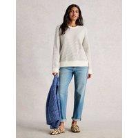 White Stuff Pure Cotton Striped Crew Neck Sweatshirt White Mix