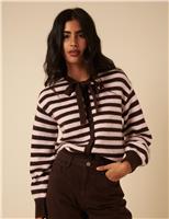 Striped Neck-Tie Relaxed Cardigan
