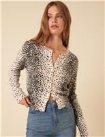 Cotton Rich Animal Print Cardigan with Wool