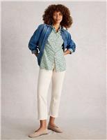 Pure Cotton Printed Collared Longline Shirt