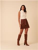 Cord Belted Mini A-Line Skirt
