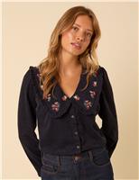 V-Neck Floral Embroidered Blouse