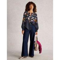 Cotton Rich Floral Metallic Striped Blouse