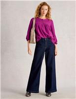 Pure Cotton Pintuck 3/4 Sleeve Blouse