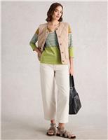 Pure Cotton Striped Notch Neck T-Shirt