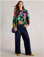 Printed Textured Blouson Sleeve Blouse