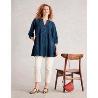 White Stuff Pure Cotton V-Neck Tunic Blue