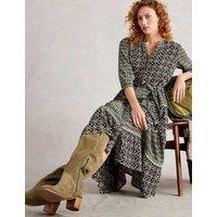Mixed Print Notch Neck Midi Tiered Dress