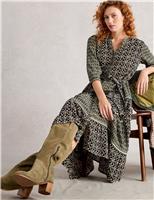 Mixed Print Notch Neck Midi Tiered Dress