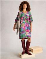 Printed V-Neck Knee Length Relaxed Shift Dress