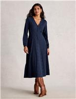 Jersey Embroidered V-Neck Midi Tea Dress