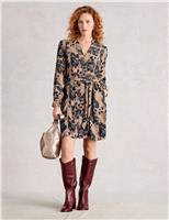 Printed V-Neck Tie Waist Knee Length Tea Dress