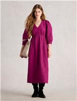 Pure Cotton Embroidered Midi Waisted Dress