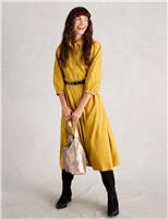 Jersey Floral Embroidered Midi Shirt Dress